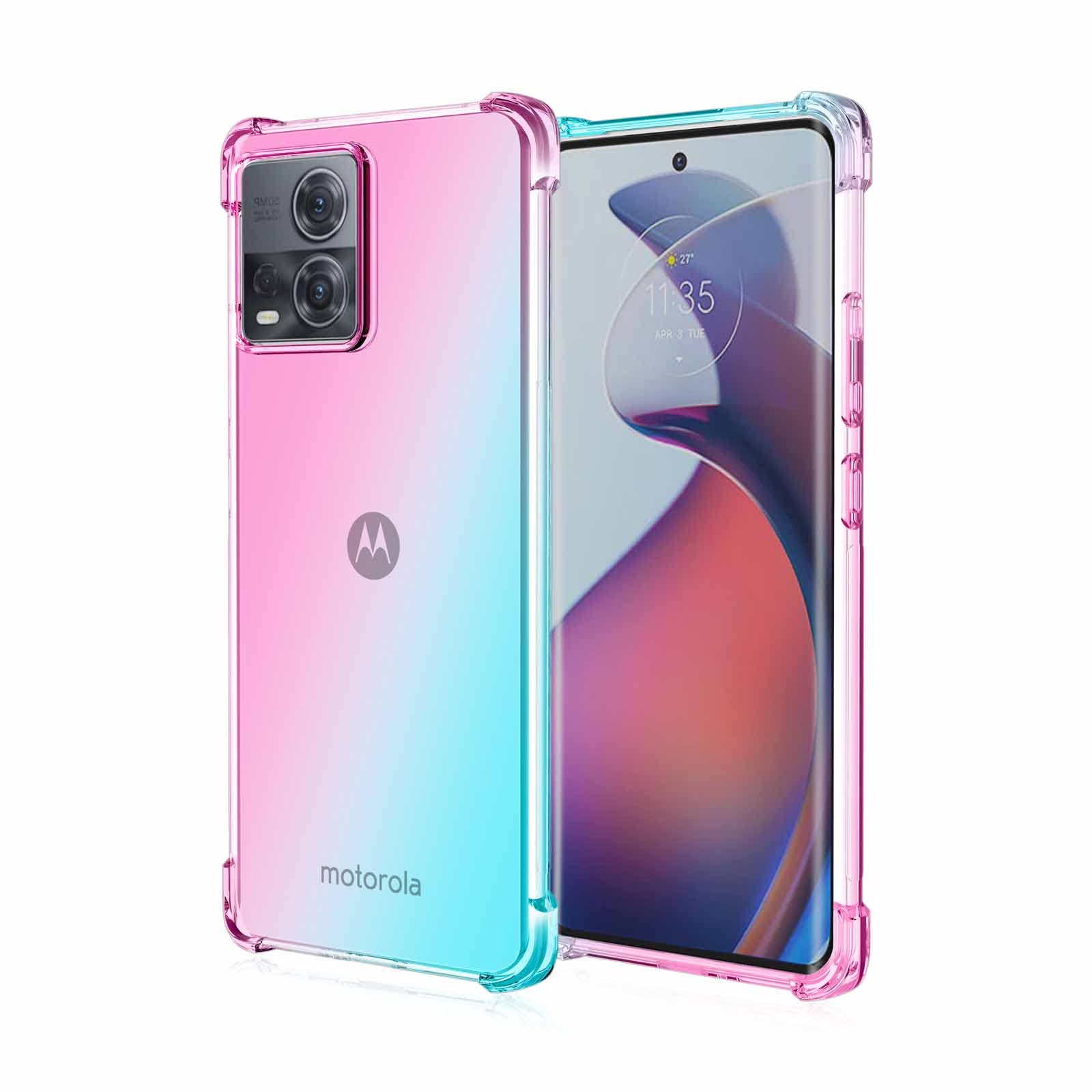 BARBARIAN Case for Motorola Moto Edge 30 fusion, [Reinforced Corners ] Ultra-Slim Silicone TPU Soft [Crystal Clear] Protection Bumper, Gradient Color Cover (Pink/Green)