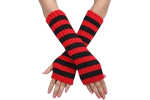 SUMLENO Y2k Striped Arm Warmers Long Fingerless Knitted Gloves Punk Gothic Alt Emo Scene Cool Winter Arm Sleeves Grunge Accessories