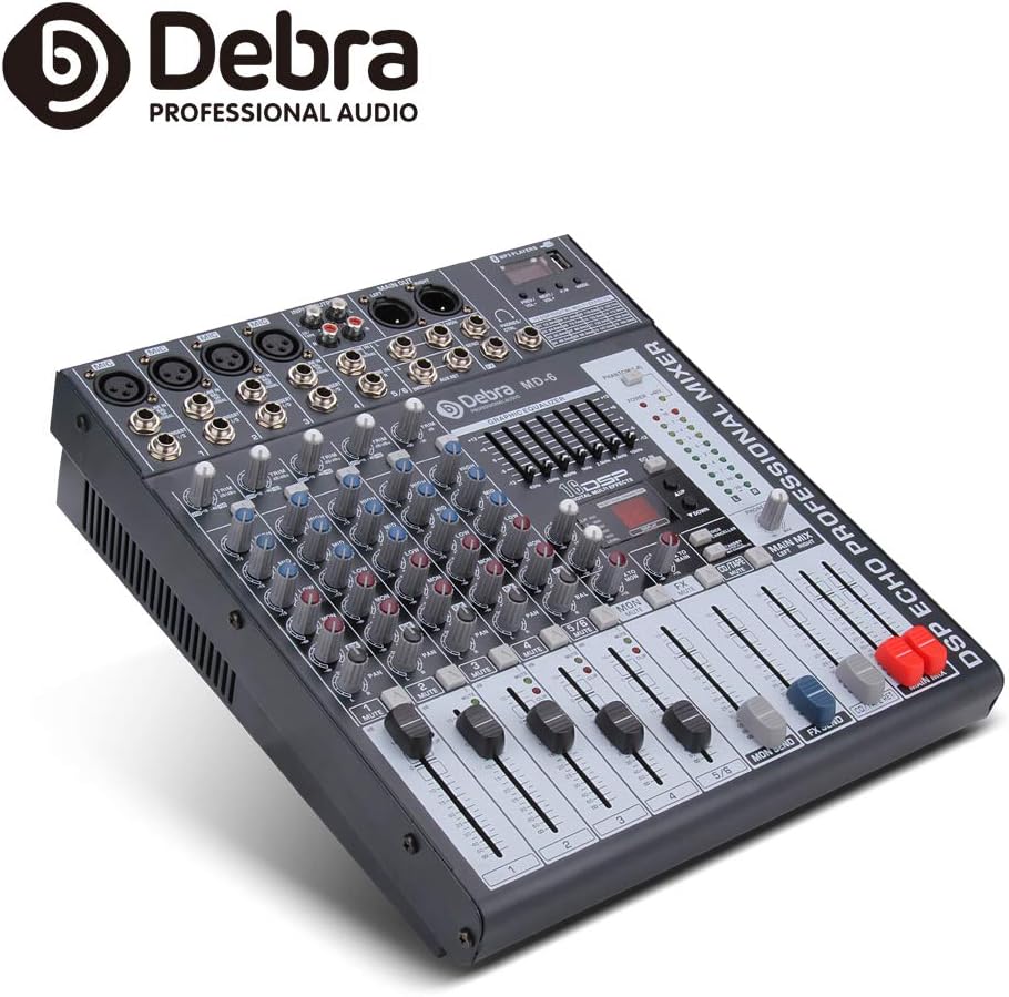 Good quality, Clean sound!!! 6 Channels Mixer Digital Audio Mixing Console with 48V Phantom Power USB Slot for Recording Stage
