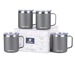 SUNWILL 14 oz Coffee Mug Set of 4, Insulated