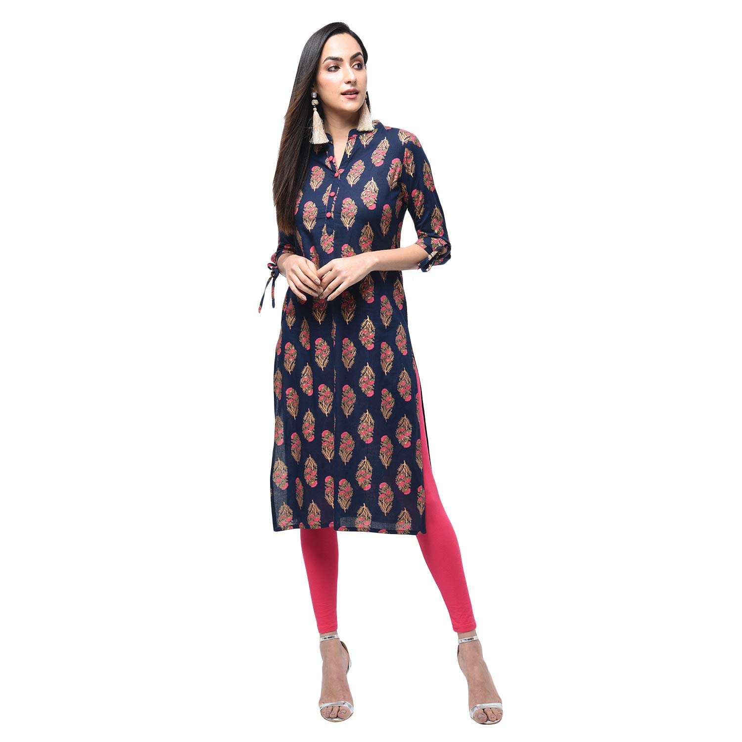 gulmohar jaipur women's straight cotton kurta (blue)