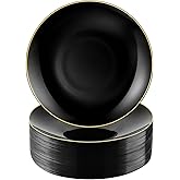 Bestluck 100 PCS Black Gold Plastic Plates, 7 inch Black Disposable Plates for Party, Disposable Dessert Plates for Party, Graduation, Birthday, Wedding