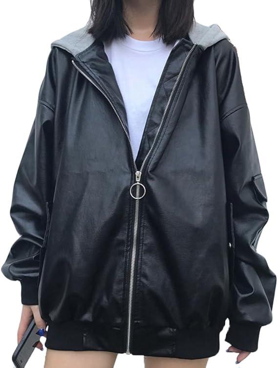 Amazon Yitong レディース レザージャケット 春 コート 本革 ブルゾン ボリュームスリーブ ショート丈 フード付き トプッス フェイクレザー おしゃれ Bf風 韓国風 カジュアルブラック コート ジャケット 通販
