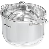 SUNHOUSE Stainless Steel Stock Pot - 11 Quart Heavy-Duty Induction Cooking Pot with Visible Lid for Pasta, Soup, Spaghetti - 