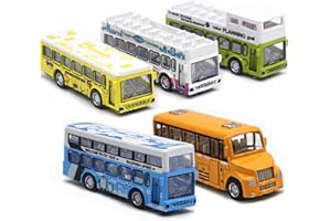 KIDAMI School Bus Toys Cars Set Die Cast Metal Toy Cars Double Decker City Bus Vehicles, Openable Doors, Pull Back Cars Play Toys for Birthday Gift Vehicle