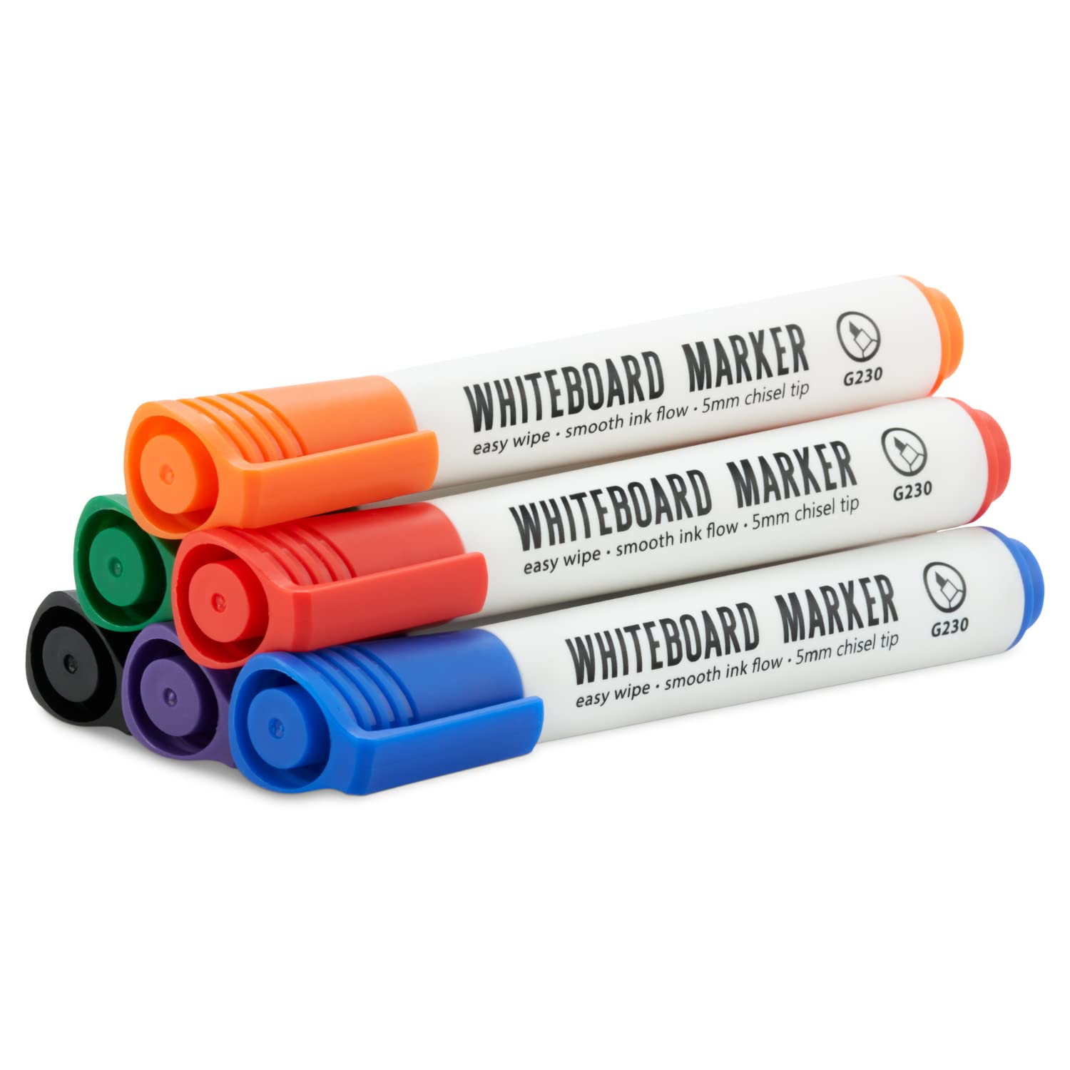 Magnetic Innovations Pack of 6 Coloured Dry Wipe Whiteboard Marker Pens - Chisel Point