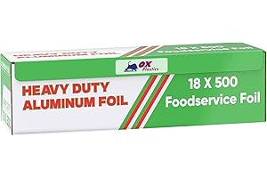 OX PLASTICS 1 Pack Aluminum Foil Wrap 18"x 500 Feet - 22 Microns Heavy-Duty, Commercial Grade for Food Service Industry - Silver Foil for Cooking, BBQ and Baking