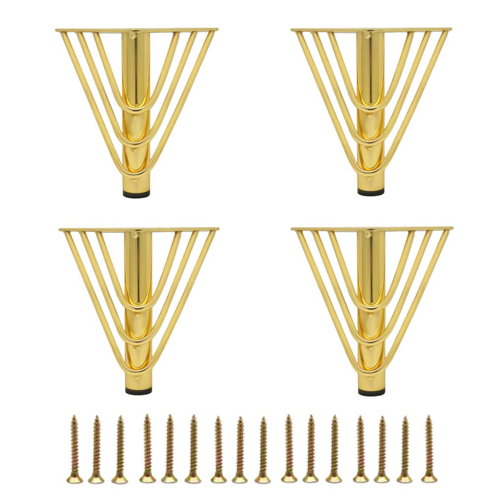 MEETOZ 6 inch Gold Furniture Legs Setm,4PCS Metal Cabinet Legs,with Rubber Floor Protectors, for Sofa, Legs for Dresser, TV Stand, End Table etc