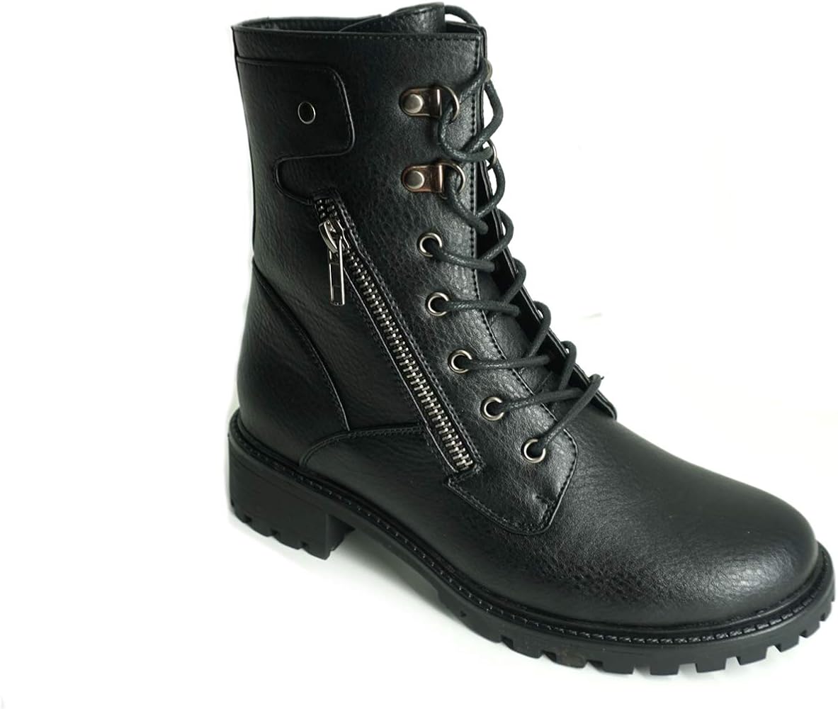 womens black combat boots with zipper