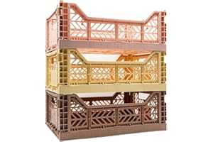 LUNA CRATES Collapsible Storage Box, Foldable Crate Organizer Bin with Handle, Stackable Crates for Home Organization (TileRed-Tan-Cream, 14L - 3 Pack)