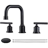 WOWOW Two Handles Widespread 8 inch Bathroom Faucet Black 3 Pieces Basin Faucets 360 Degree Swivel Spout Lavatory Sink Faucet