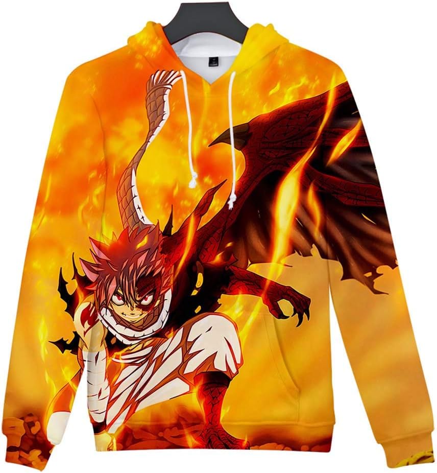FJLOVE Long Sleeve Pullover Hoodie Men and Women 3D Print Fairy Tail Lucy Heartfilia Etherious • Natsu • Dragneel Casual Hooded with Kangaroo Pocket