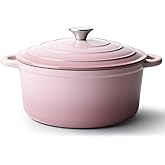 6 Quart Dutch Oven Pot with Lid, Non Stick Enameled Cast Iron Dutch Oven for Bread Baking, Heavy-Duty, Oven Safe Ceramic Cookware Up to 500°F for Baking, Braising, Stews, Roasting, Pink
