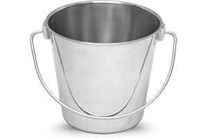 AASPIRE PETS 9 quart Heavy Duty Stainless Steel Round Bucket with Handle | 2.25 gal Sturdy Food & Water Bowl for XL Dog Goat sheep Horse & Livestock | Fits kennel Crate Farm | Hanging Utility Pet Pail