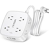 6 Ft Surge Protector Power Strip - 8 Widely Outlets with 4 USB Ports, 3 Side Outlet Extender with 6 Feet Extension Cord, Flat