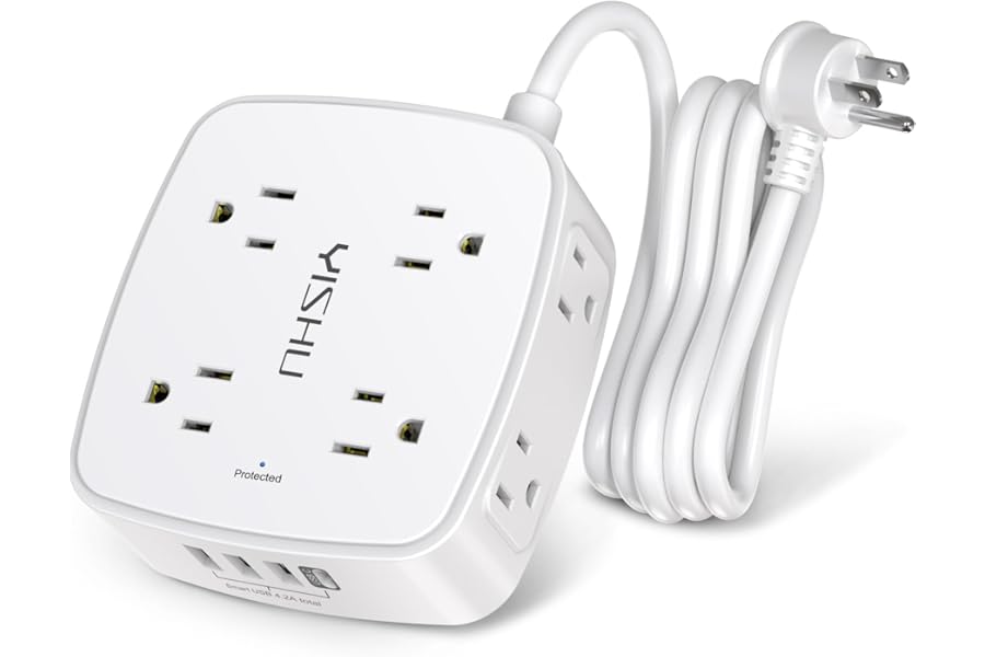 6 Ft Surge Protector Power Strip - 8 Widely Outlets with 4 USB Ports, 3 Side Outlet Extender with 6 Feet Extension Cord, Flat