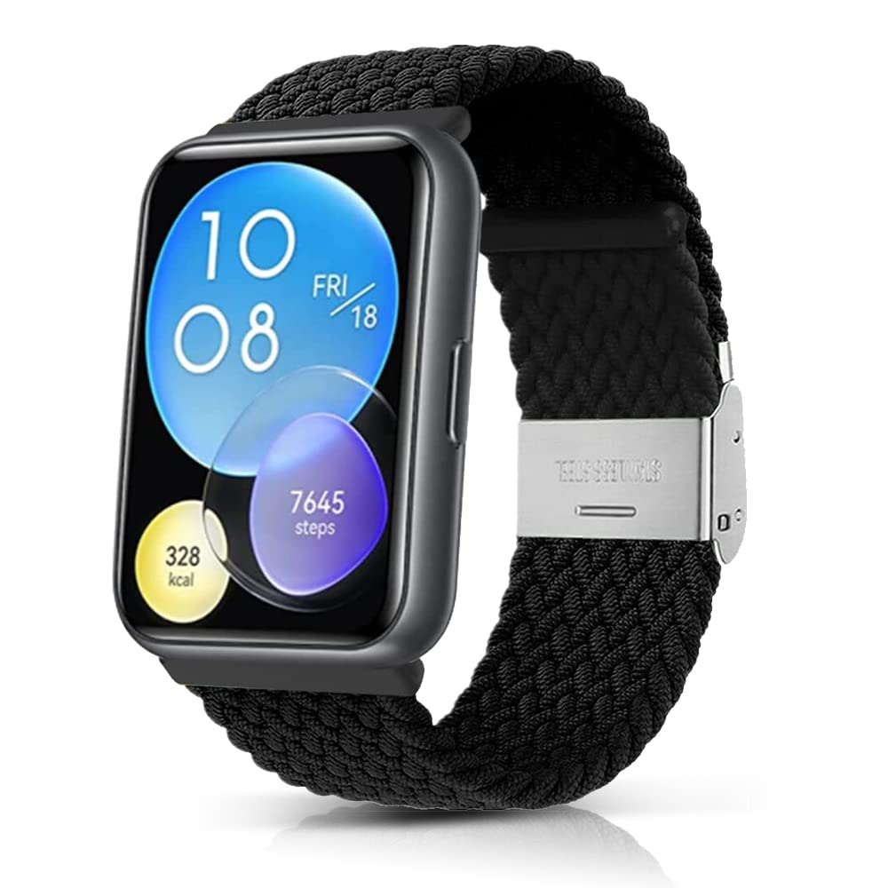 Niboow Strap Compatible with Huawei Watch Fit 2, Women Men Children Elastic Nylon Breathable Braided Watch Bands Compatible with Huawei Watch Fit 2 - Black