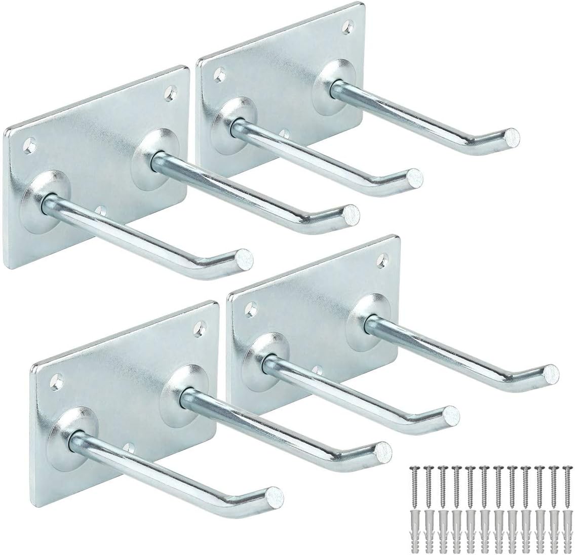 Wall-Mounted Garage Storage Steel Rack, 3.5Inches Heavy Duty Utility Double Hooks Organizer for Power Tools, Bulk items, Max Capacity 55Lbs (Pack of 4)