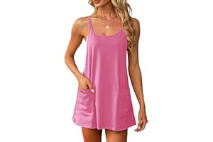 GREAIDEA Womens Casual Athletic Summer Dresses Spaghetti Straps Scoop Neck Sleeveless Hot Shot Mini Dress with Oversized Pockets