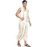 Rameshwaram Fabrics Men's Silk Ready to Wear Dhoti for men (Readymade Dhoti Pant with Dupatta), Suitable with Kurta, Free Size, Cream, Free Size