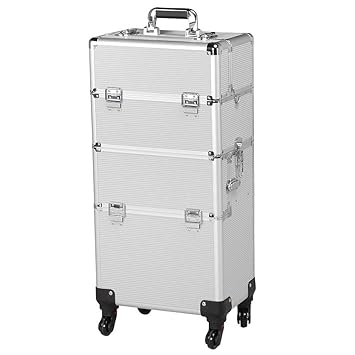 Yaheetech Alu Schmuckkoffer Kosmetikkoffer Beautycase Trolley mit Schlösser und Tragegurt (Silber)