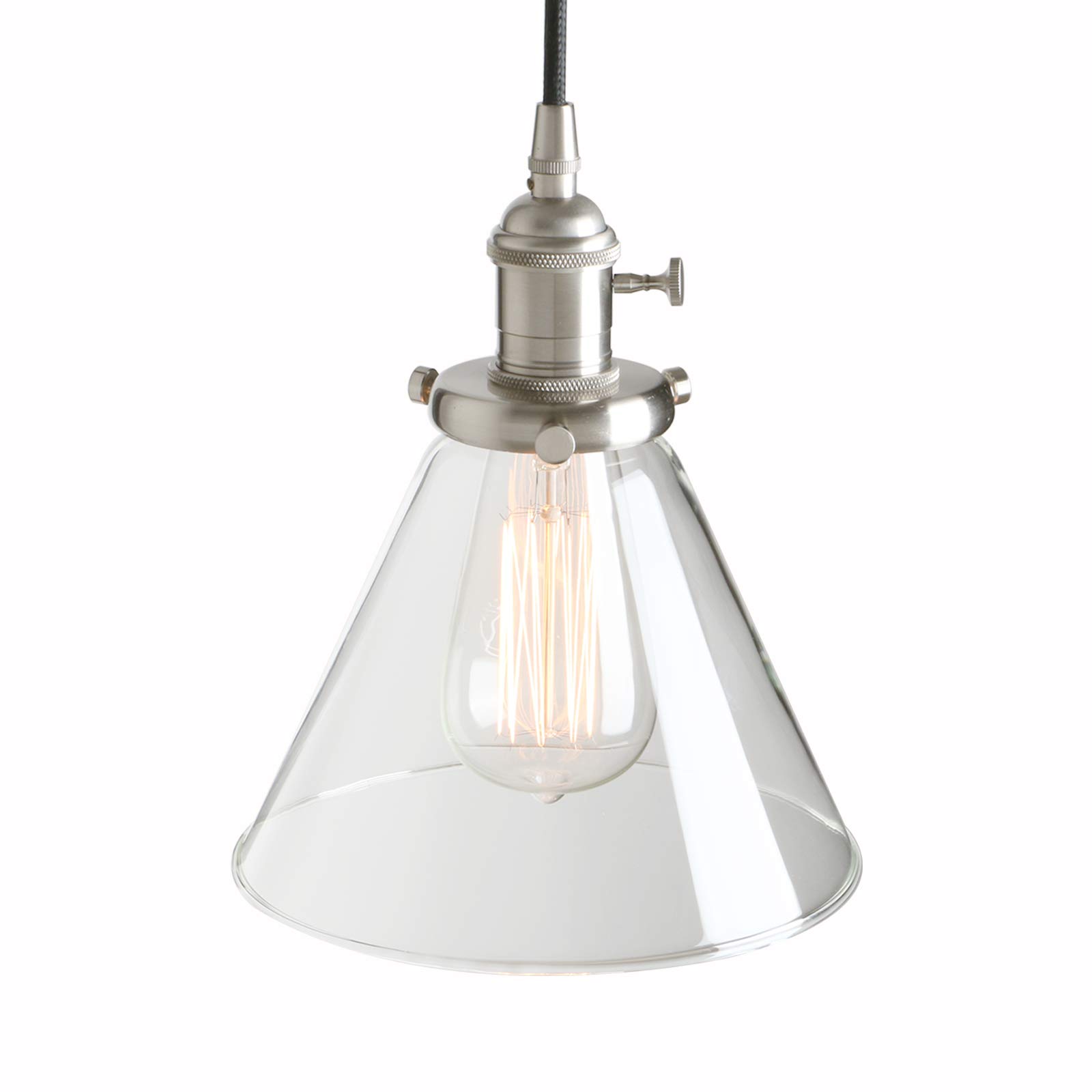 PathsOn Industrial Vintage Pendant Light Fitting Ceiling Lamp Hanging Light Fixture Chandelier for Loft Coffee Bar Kitchen Island with 7.3" Clear Glass lampshade (Brushed)