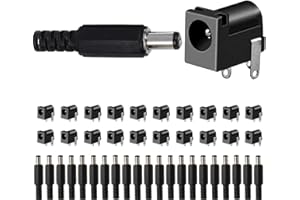 DAOKAI 20PCS DC-005 Power Jack 5.5mm x 2.1mm 3 Pins PCB Mount DC Socket Connector Black with​ 20PCS 5.5 x 2.1mm DC Male Plug