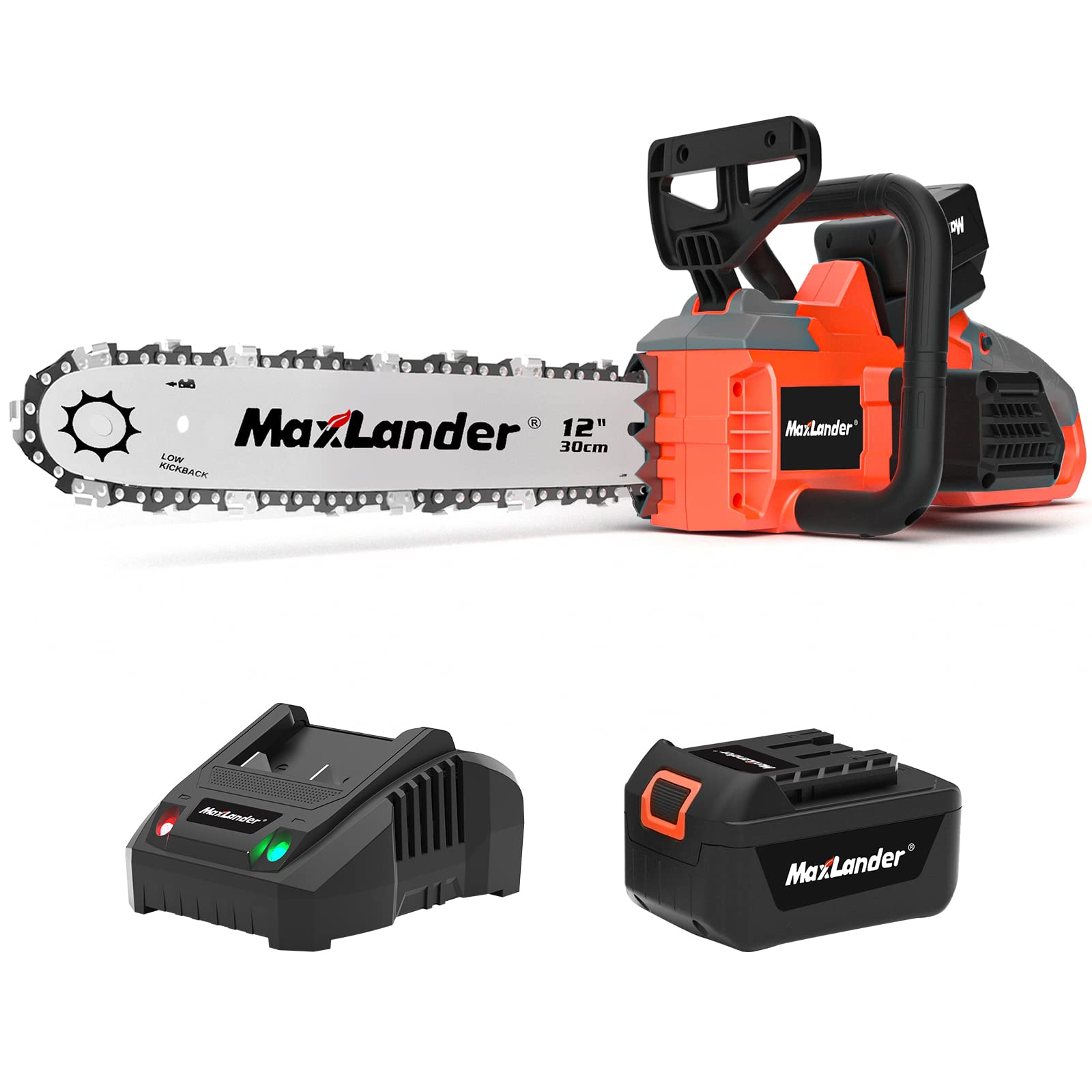 Photo 1 of 12-Inch Cordless Battery Operated Chainsaw with 1x4.0Ah Battery&Charger, MAXLANDER 20V Electric Chainsaw with Auto-Tension & Auto-Lubrication, Lightweight Handheld for Wood Cutting & Trimming
