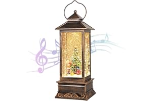 JEDAWN Christmas Snow Globe Lantern Crystal Glitter Lantern Features 8 Songs and 6-Hour Timer Function Ideal for Holiday Decorations and Gifts USB and Battery-Powered Snow Globe (Christmas Tree)