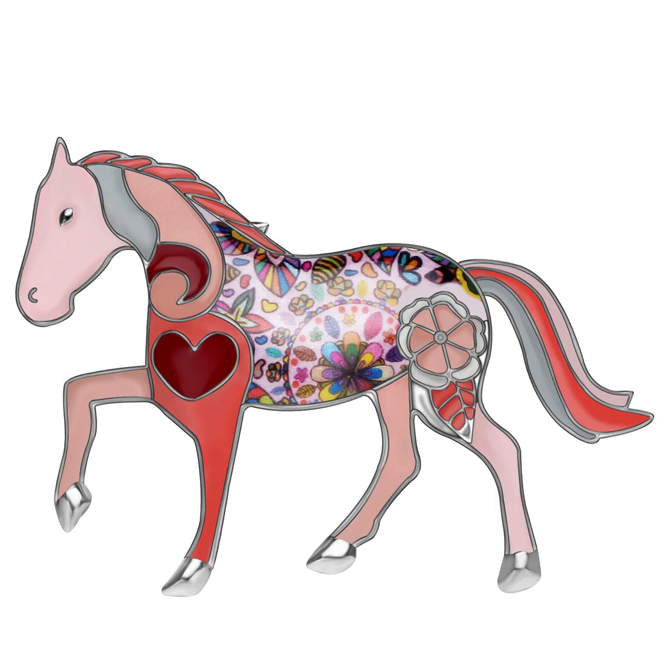 NEWEI Enamel Pony Horse Brooch Pins for Women Girls Floral Horse Brooches Jewelry Gifts (Pink)