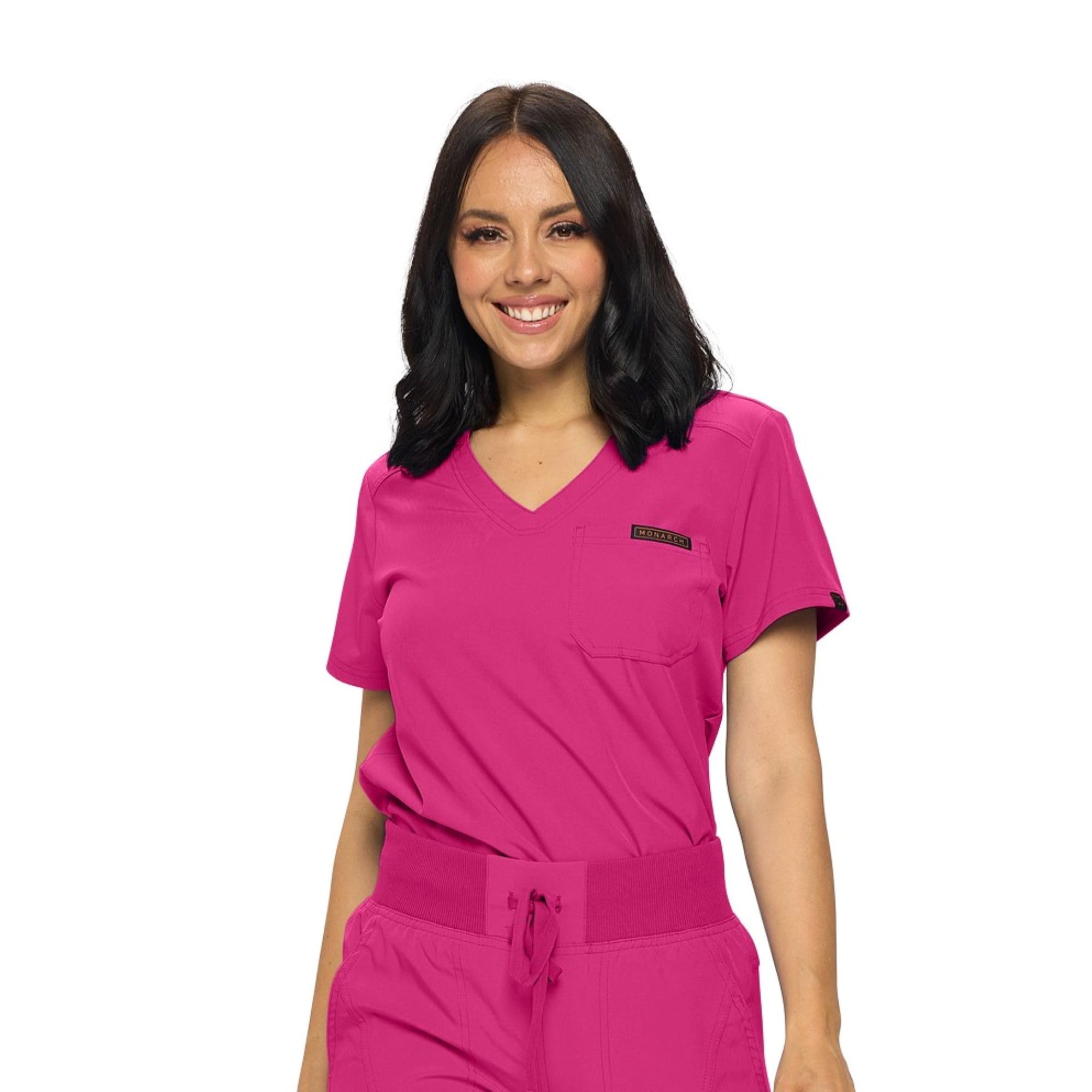 Photo 1 of Monarch Uniforms Womens Scrub Top One Pocket Tuck In Scrub Top for Women (HOT PINK) M