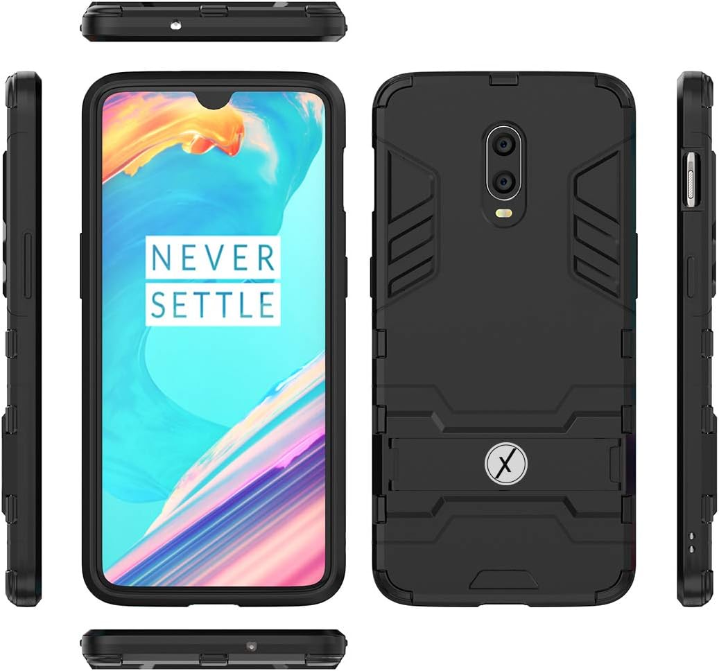 Xmate Panzer Armor Shockproof Defender Hard Cover with Stand for OnePlus 6T / 1+6T / One Plus 6T (Black)