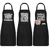 Lallisa 3 Pcs Funny Cooking Aprons for Men Adjustable BBQ Grilling Chef Apron with Pockets Birthday Valentine's Father's Day Gifts for Husband, Dad, Boyfriend(Funny Style)
