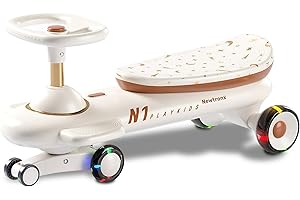 Newtronx N1 Wiggle Car for Kids-Swing Car, Ride-on Toy with LED Flashing Wheels No Batteries, Uses Twist,Turn, Wiggle Movement to Steer, Ride-on Toy for Boys Girls 3 Y And Up (Luna White Star Cruiser)