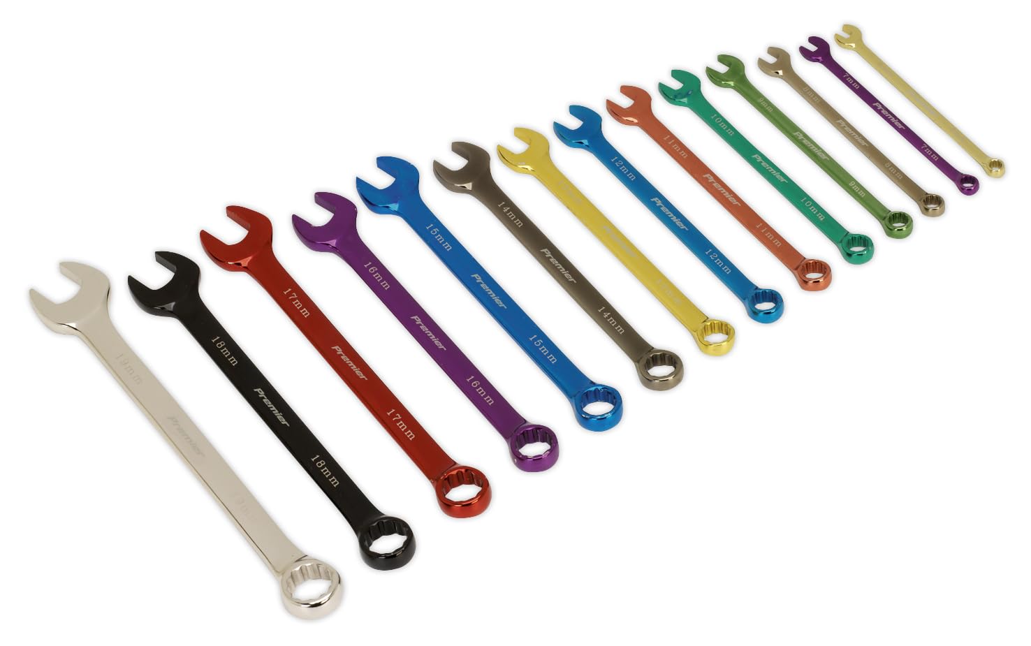 Sealey Ak6314 Combination Spanner Set 14Pc Multi-Coloured Metric