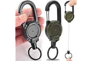 Tactical Retractable Key Reel Steel Cable, Anti-Loss High-Return Carabiner Clip, Multifunction Key Ring for Camping Fishing G