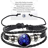Atiptu Zodiac Signs Spirit Bracelet Multilayer Adjustable 12 Constellation Zodiac Leather Bracelets for Women Men Handmade Woven Glow in the Dark Zodiac Jewelry for Constellation Lover