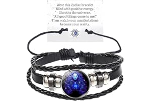 IQPDYV Zodiac Signs Spirit Bracelet Multilayer 12 Constellation Bracelet for Women Men Handmade Woven Zodiac Leather Bracelets Adjustable Glow in the Dark Zodiac Cuff Bangles for Constellation Lover