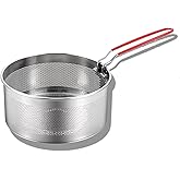 Tenta Kitchen Pasta Strainer Boiling Blanching Basket Vegetable Steamer Basket Stainless Steel Fryer Basket with Removable ha