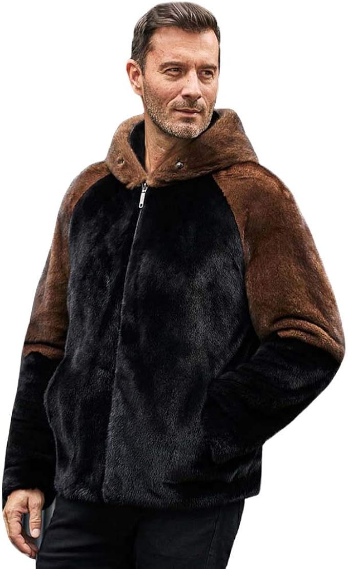 Amazon 輸入ミンクコート メンズファージャケット フード付きの暖かい冬のコート 天然毛皮コート コート ジャケット 通販