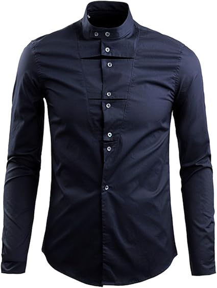 SMT Men's Stand-up Collar Long Sleeve Solid Formal Dress Shirt-Deep Blue-XL at Amazon Menâs 