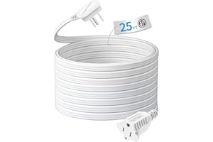 TiFFCOFiO Flat Plug Indoor Extension Cord, 25 FT 3 Prong Extension Cord, 1 Grounded Outlet for Home, Office and Travel, 16AWG