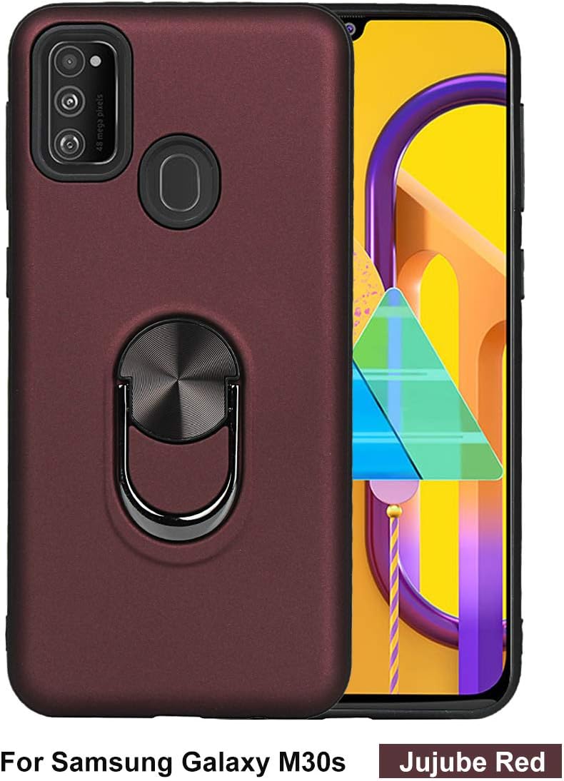 Jeack Case for Samsung Galaxy M30S case Soft Silicone+Hard Plastic Material Suitable for Automotive Magnet Brackets 360 Degrees Ring Bracket Multi-Function Protective Shell Bumper case