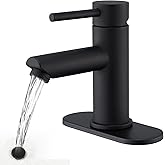 KPW Bathroom Sink Faucet Matte Black, Single Handle Stainless Steel Deck Mount, 1 or 3 Hole, with Pop-Up Drain with Overflow