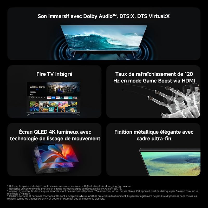 TV F Pro 75, 190 cm (75 Pouces), 4K UHD QLED, Smart TV, Fire OS8, Contrôle Vocal Alexa, HDR10+, 60Hz avec 120Hz Game Boost Mode, MEMC, 2Go+32Go, Compatible avec Apple AirPlay