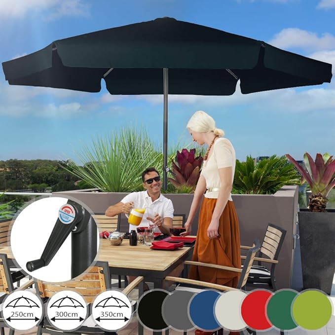 Sonnenschirm in Ø 2,5m / Ø 3m / Ø 3,5m | in Farbwahl, Wasserabweisender Schirmbezug,mit Krempe und Kurbel, aus Stahlrohr | Ma