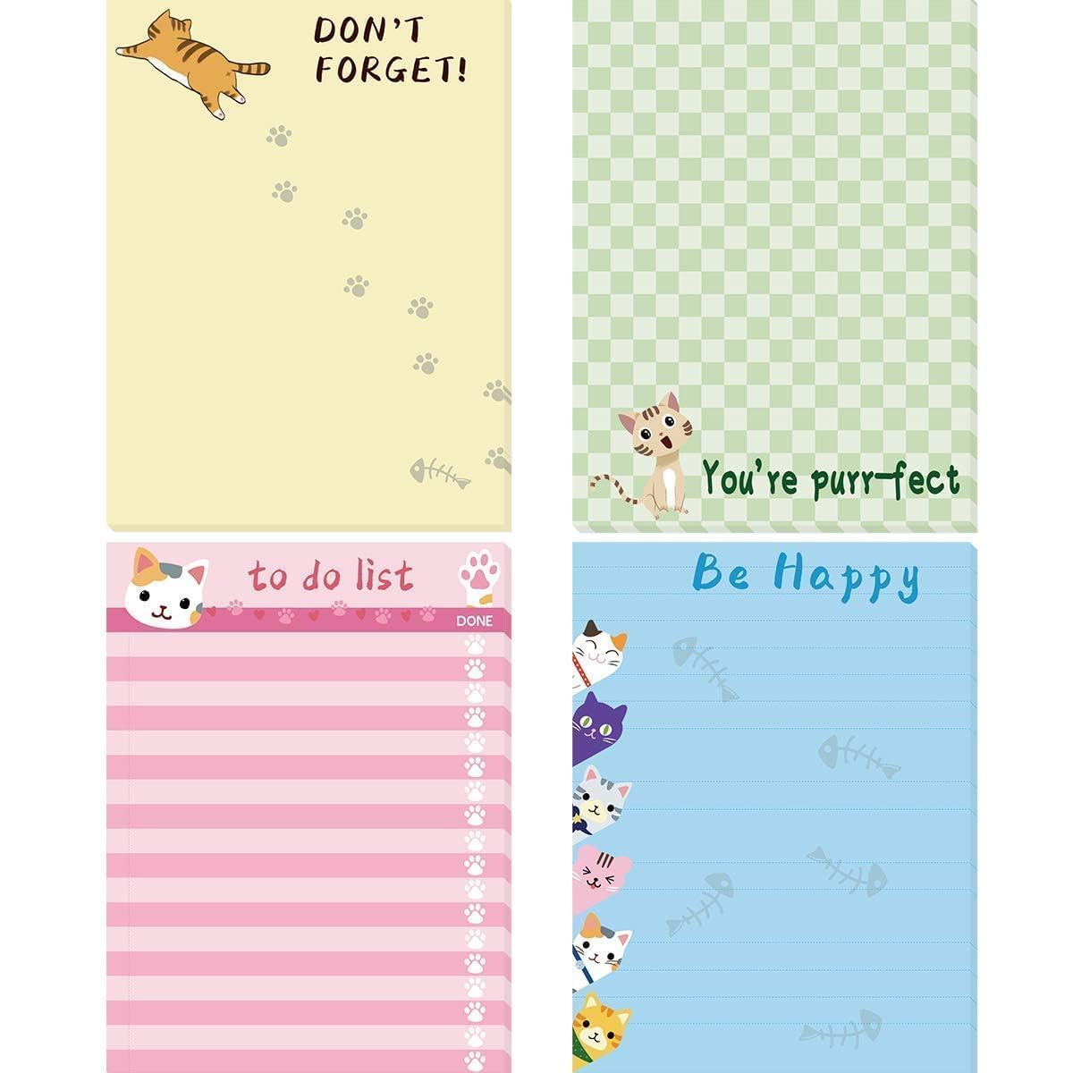 Fancy Land Cats Memo Pads 4 Pack Cute Animal Notepads for Office Home Teacher Appreciation Administrative Professional Day Gift School Supply to Do List