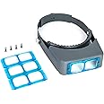 QWORK Headband Magnifier, Double Optical Lens Head-Mounted Reading Magnifier Hands Free Jeweler Loupe, 4 Replaceable Lenses for Reading, Repair (1.5X,2.0X,2.5X,3.5X)