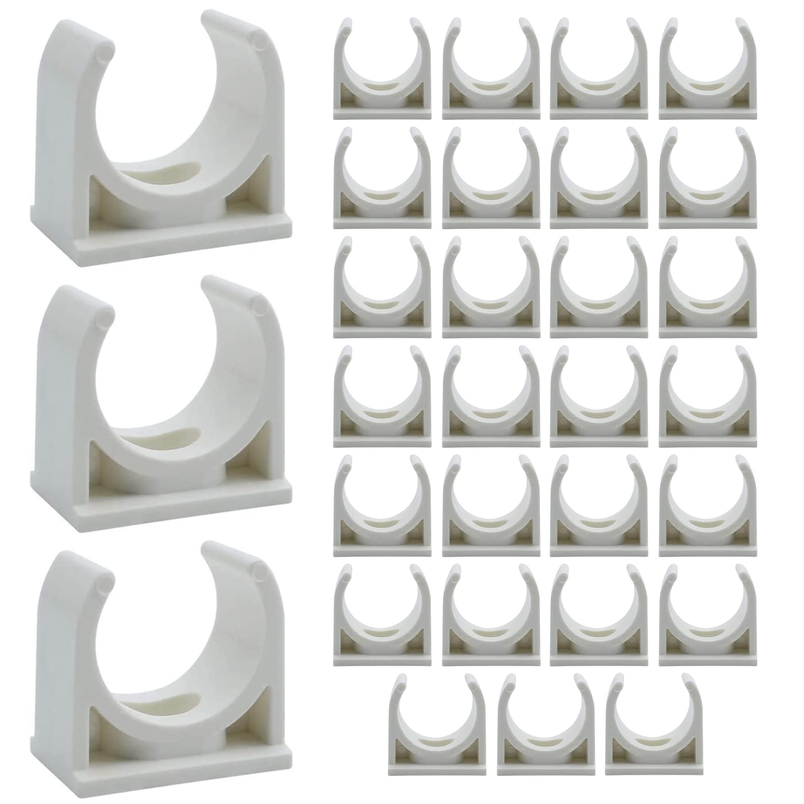 CHUXI 30 Pcs PVC White Pipe Clamps Clips Push-Fit Fittings for 15mm Pipeline