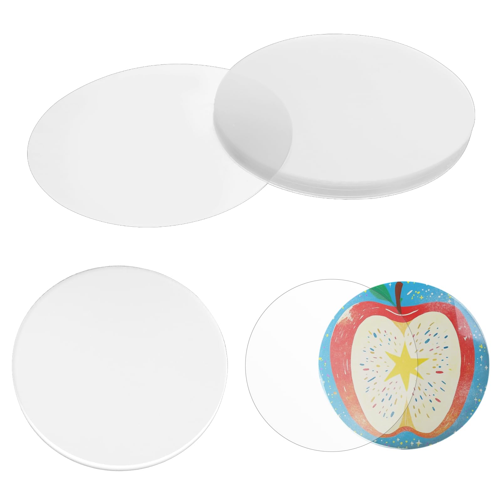 Photo 1 of 100 Pcs Clear Badge Film for 58mm Badge Circle Transparent Protective Film Button Pin Maker with Circle Mylars Plastic Cover Badges Protective Films for Button Maker DIY Arts Crafts (58mm)